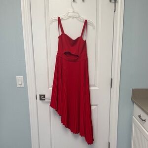Milly Red Asymmetrical Pleated Dress